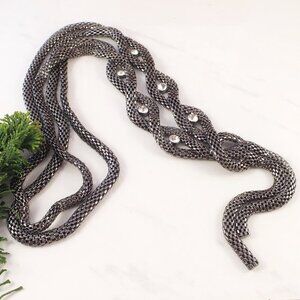 Long Hematite tone Necklace, Gunmetal Tone Two Strand Chain Necklace